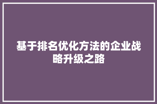 基于排名优化方法的企业战略升级之路