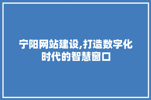 宁阳网站建设,打造数字化时代的智慧窗口