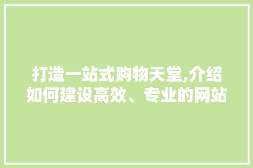 打造一站式购物天堂,介绍如何建设高效、专业的网站商城