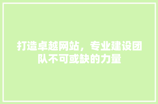 打造卓越网站，专业建设团队不可或缺的力量