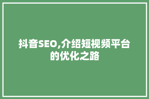 抖音SEO,介绍短视频平台的优化之路