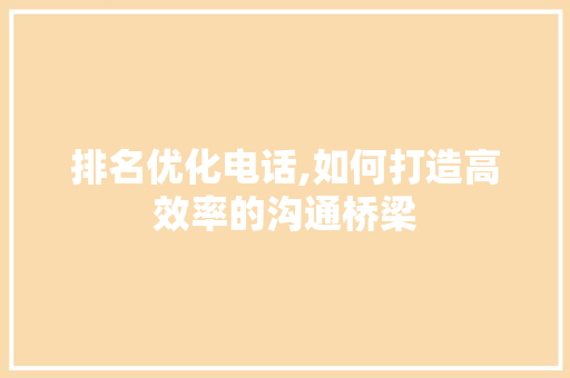 排名优化电话,如何打造高效率的沟通桥梁