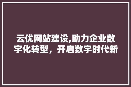 云优网站建设,助力企业数字化转型，开启数字时代新篇章