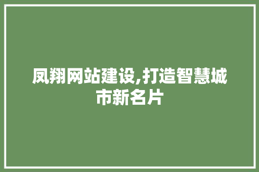 凤翔网站建设,打造智慧城市新名片