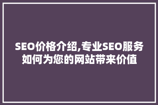 SEO价格介绍,专业SEO服务如何为您的网站带来价值