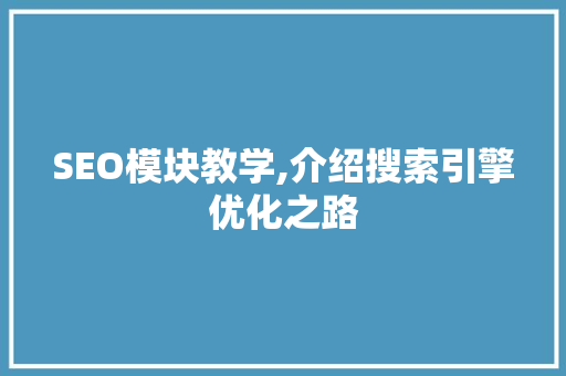 SEO模块教学,介绍搜索引擎优化之路