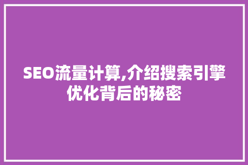 SEO流量计算,介绍搜索引擎优化背后的秘密