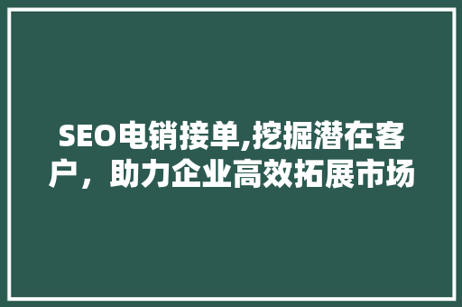 SEO电销接单,挖掘潜在客户，助力企业高效拓展市场