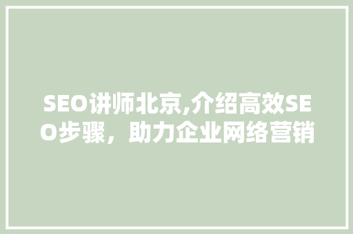SEO讲师北京,介绍高效SEO步骤，助力企业网络营销腾飞