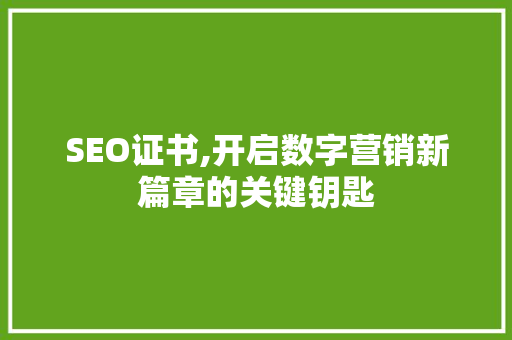 SEO证书,开启数字营销新篇章的关键钥匙