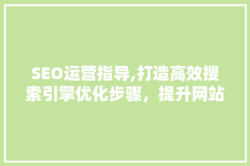 SEO运营指导,打造高效搜索引擎优化步骤，提升网站流量与排名