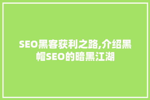 SEO黑客获利之路,介绍黑帽SEO的暗黑江湖