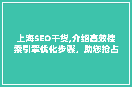 上海SEO干货,介绍高效搜索引擎优化步骤，助您抢占市场先机