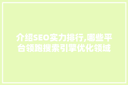 介绍SEO实力排行,哪些平台领跑搜索引擎优化领域
