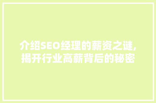 介绍SEO经理的薪资之谜,揭开行业高薪背后的秘密