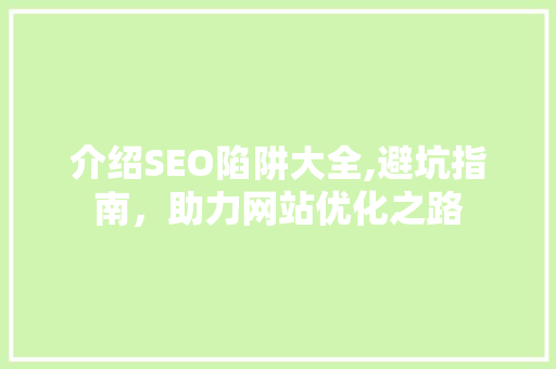 介绍SEO陷阱大全,避坑指南，助力网站优化之路