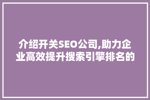 介绍开关SEO公司,助力企业高效提升搜索引擎排名的方法