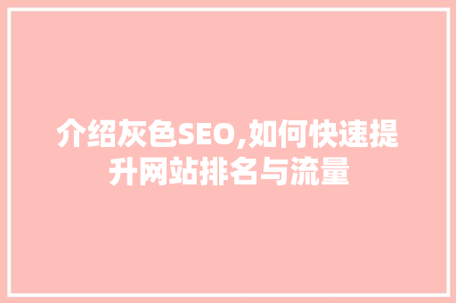 介绍灰色SEO,如何快速提升网站排名与流量