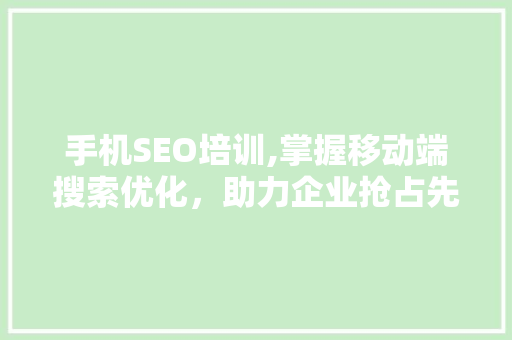 手机SEO培训,掌握移动端搜索优化，助力企业抢占先机