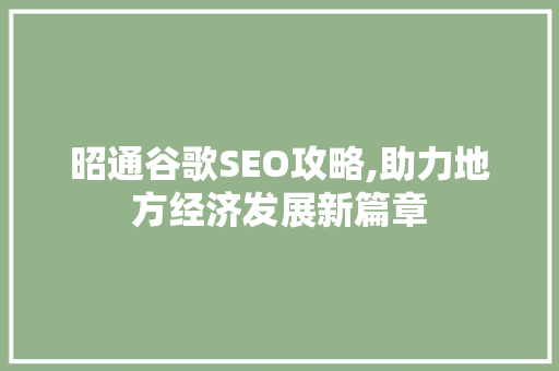 昭通谷歌SEO攻略,助力地方经济发展新篇章