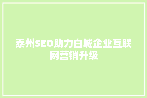 泰州SEO助力白城企业互联网营销升级