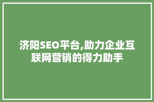 济阳SEO平台,助力企业互联网营销的得力助手