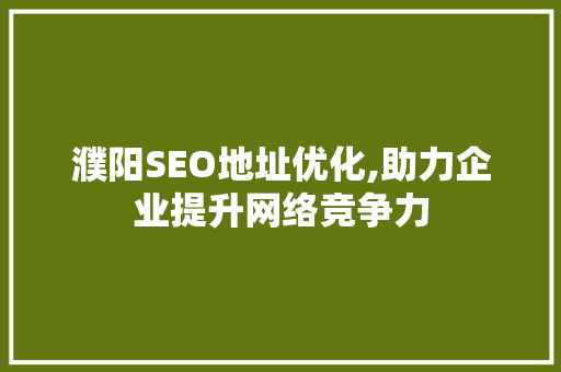 濮阳SEO地址优化,助力企业提升网络竞争力