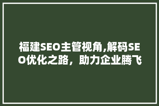 福建SEO主管视角,解码SEO优化之路，助力企业腾飞