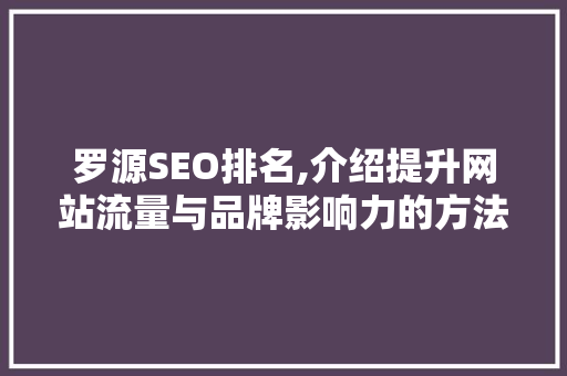 罗源SEO排名,介绍提升网站流量与品牌影响力的方法