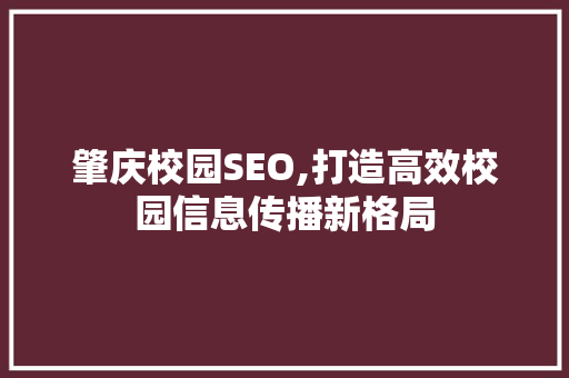 肇庆校园SEO,打造高效校园信息传播新格局