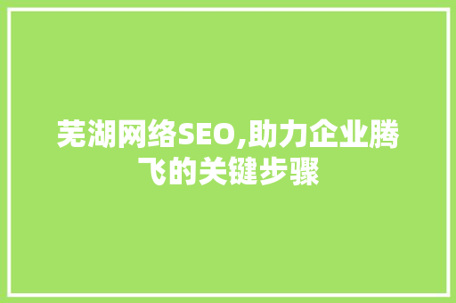 芜湖网络SEO,助力企业腾飞的关键步骤