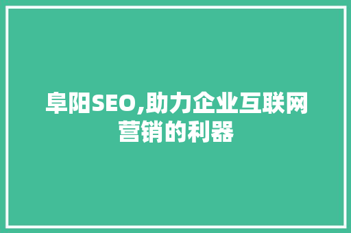 阜阳SEO,助力企业互联网营销的利器
