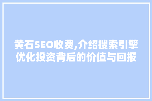 黄石SEO收费,介绍搜索引擎优化投资背后的价值与回报