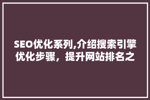 SEO优化系列,介绍搜索引擎优化步骤，提升网站排名之路