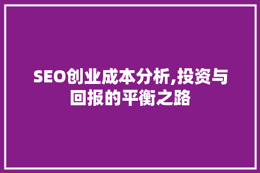 SEO创业成本分析,投资与回报的平衡之路
