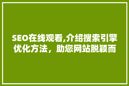 SEO在线观看,介绍搜索引擎优化方法，助您网站脱颖而出