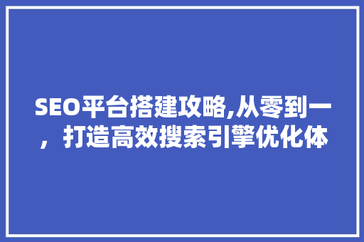 SEO平台搭建攻略,从零到一，打造高效搜索引擎优化体系