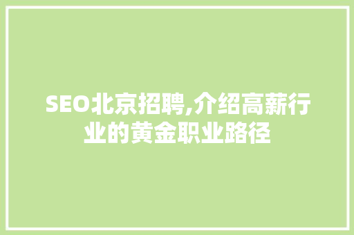 SEO北京招聘,介绍高薪行业的黄金职业路径