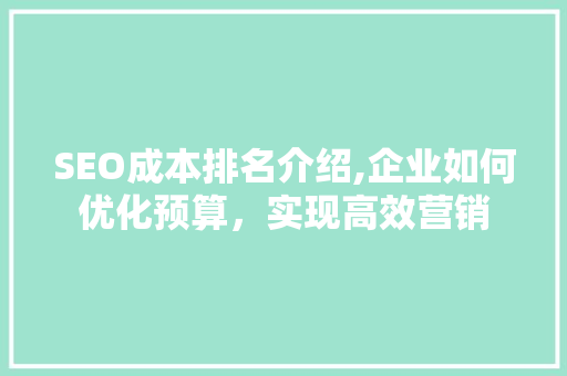 SEO成本排名介绍,企业如何优化预算，实现高效营销