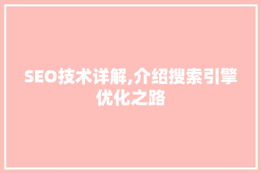 SEO技术详解,介绍搜索引擎优化之路