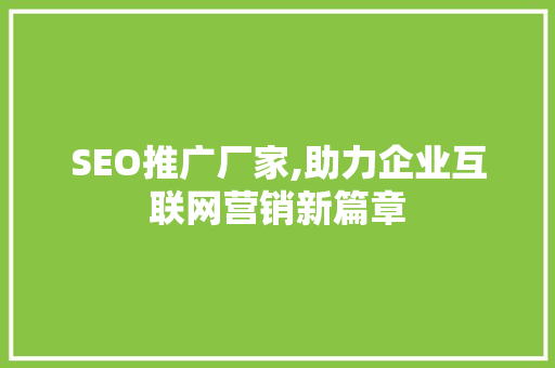 SEO推广厂家,助力企业互联网营销新篇章