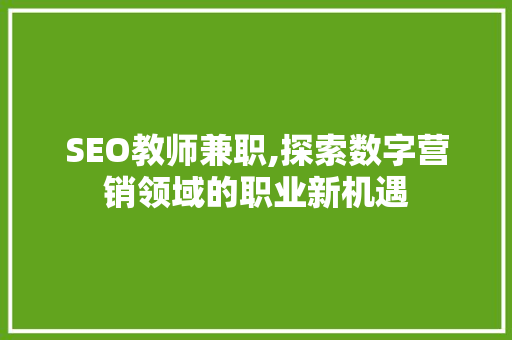 SEO教师兼职,探索数字营销领域的职业新机遇