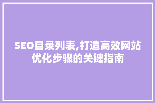 SEO目录列表,打造高效网站优化步骤的关键指南