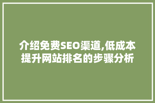 介绍免费SEO渠道,低成本提升网站排名的步骤分析