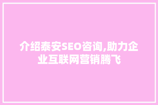 介绍泰安SEO咨询,助力企业互联网营销腾飞