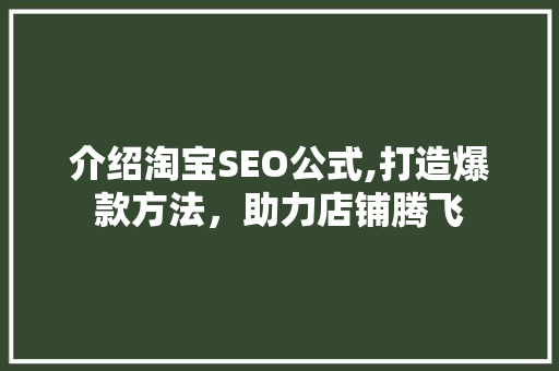 介绍淘宝SEO公式,打造爆款方法，助力店铺腾飞