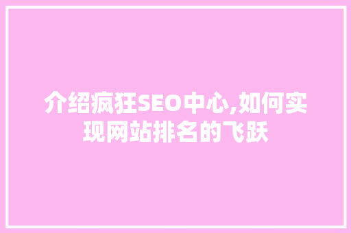 介绍疯狂SEO中心,如何实现网站排名的飞跃