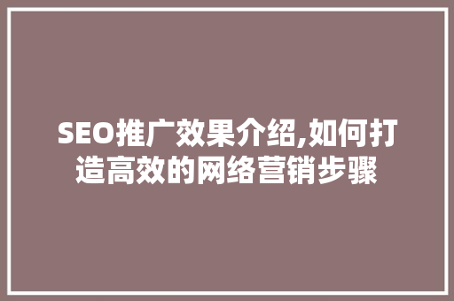 SEO推广效果介绍,如何打造高效的网络营销步骤
