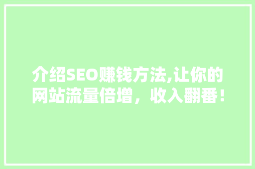 介绍SEO赚钱方法,让你的网站流量倍增，收入翻番！