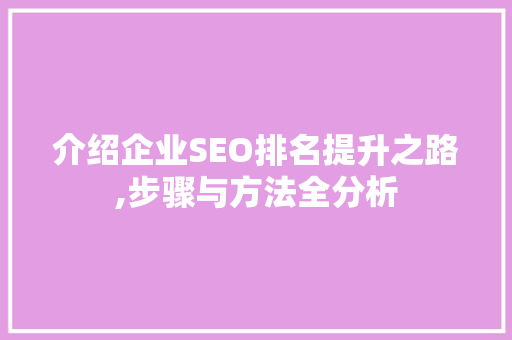 介绍企业SEO排名提升之路,步骤与方法全分析